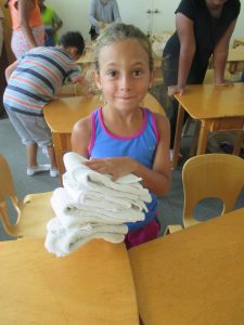 Laundry folding in Earth skills class.